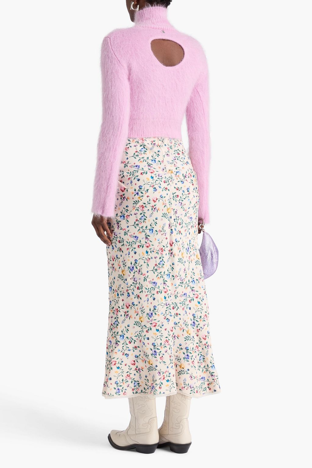 RABANNE Lace-trimmed floral-print twill maxi skirt