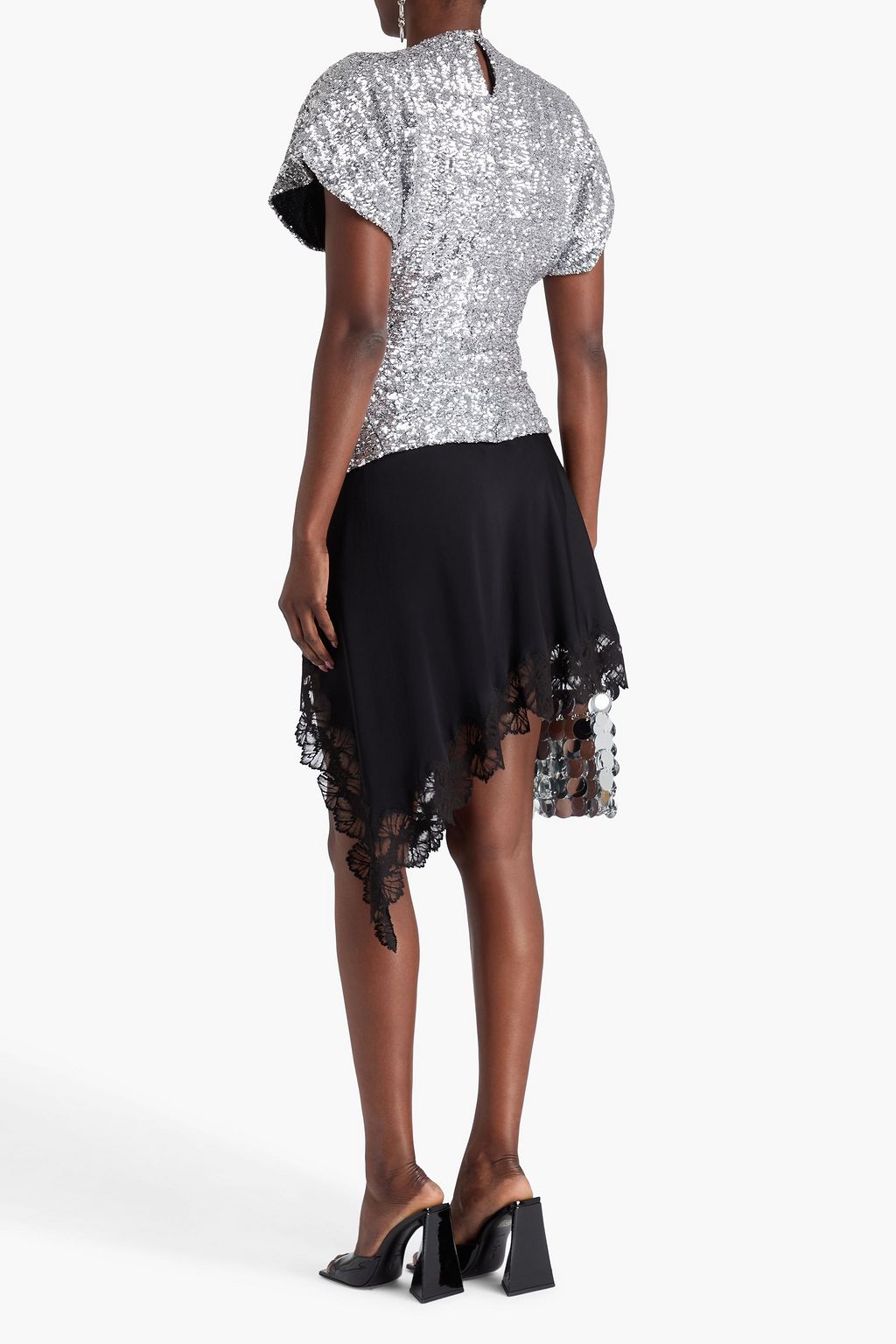 RABANNE Ruched sequined mesh top