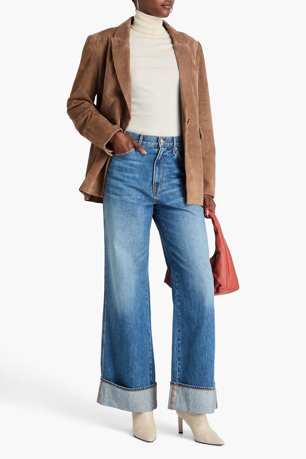 VERONICA BEARD Hoch sitzende Jeans „Taylor“ mit weitem Bein in ausgewaschener Optik
