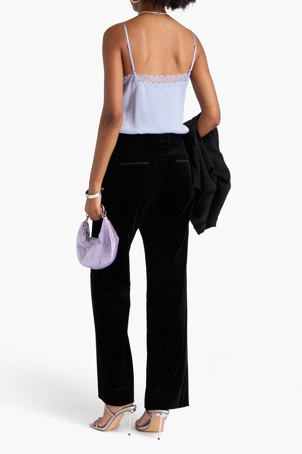 RABANNE Satin-trimmed cotton-blend velvet straight-leg pants