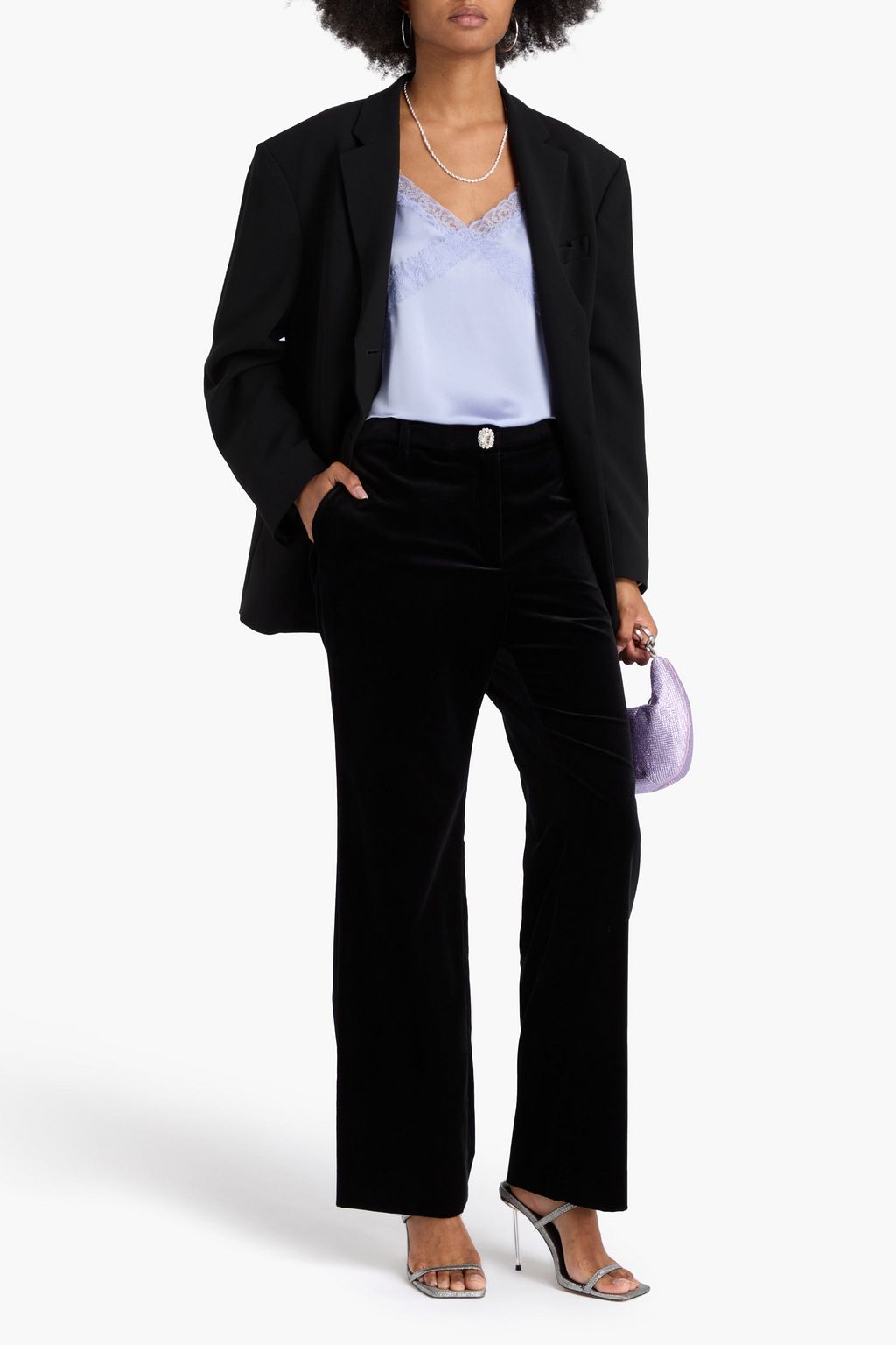 RABANNE Satin-trimmed cotton-blend velvet straight-leg pants