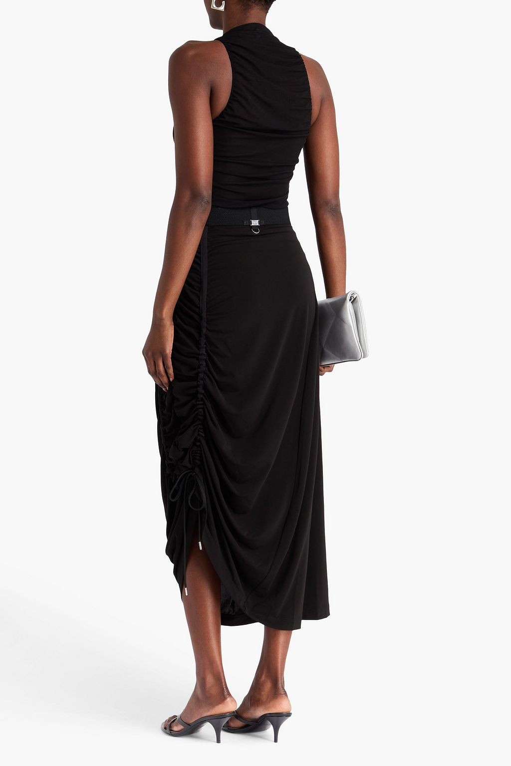 HIGH Ruched stretch-jersey midi skirt