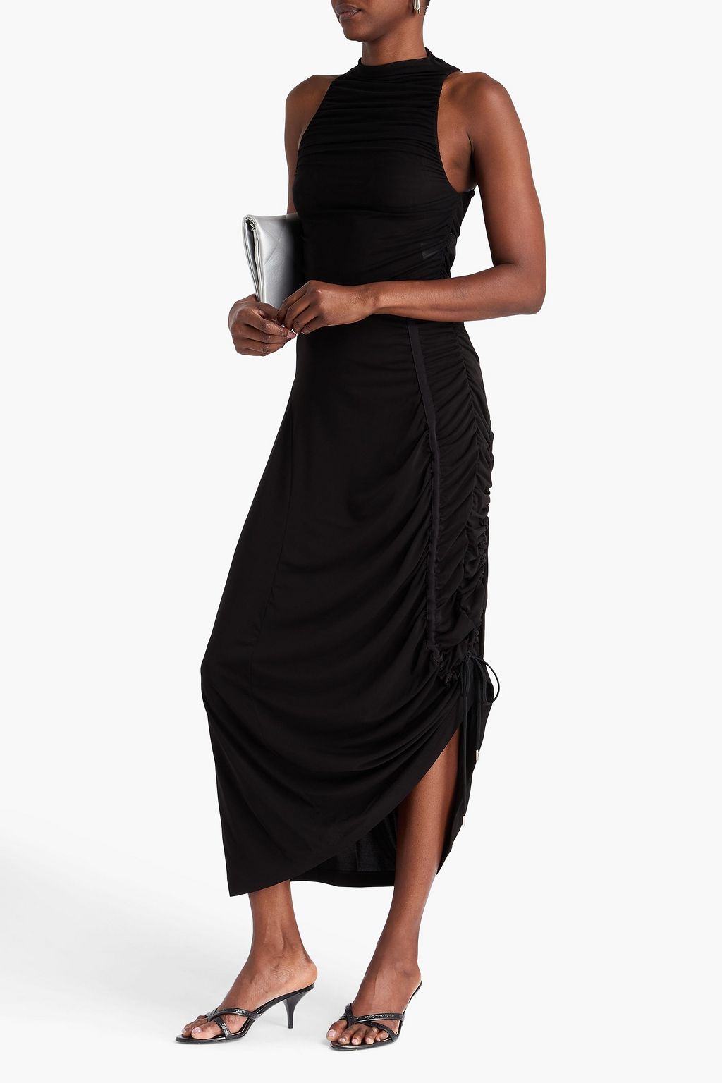 HIGH Ruched stretch-jersey midi skirt