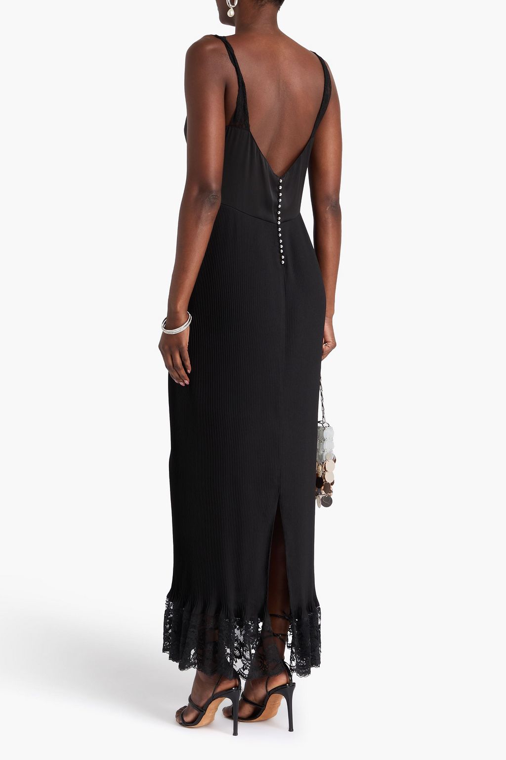 RABANNE Slip Dress aus Crêpe in Maxilänge mit Spitzenbesatz