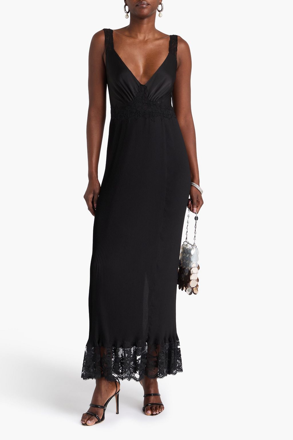 RABANNE Slip Dress aus Crêpe in Maxilänge mit Spitzenbesatz