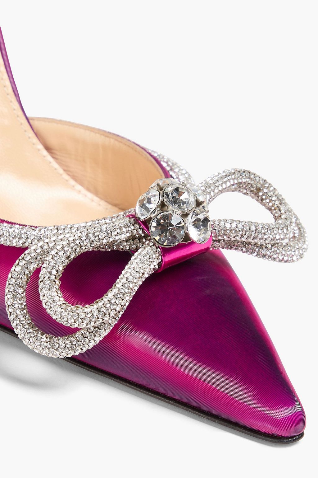 MACH & MACH Double Bow crystal-embellished iridescent leather mules