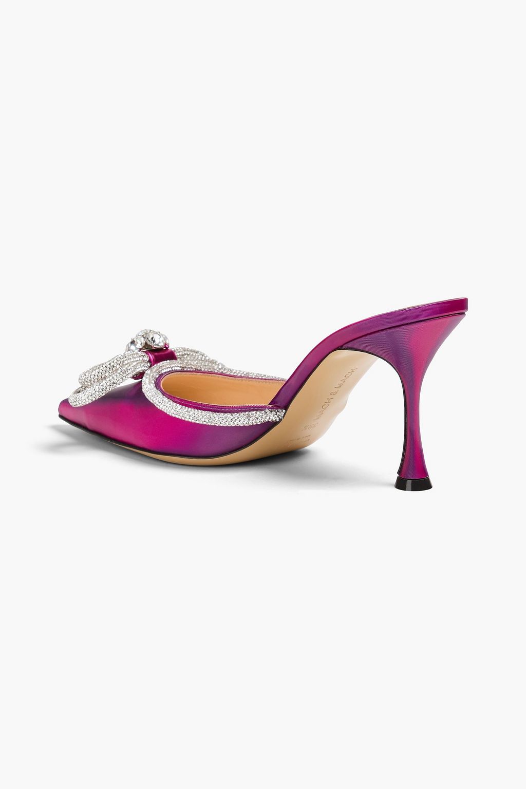 MACH & MACH Double Bow crystal-embellished iridescent leather mules