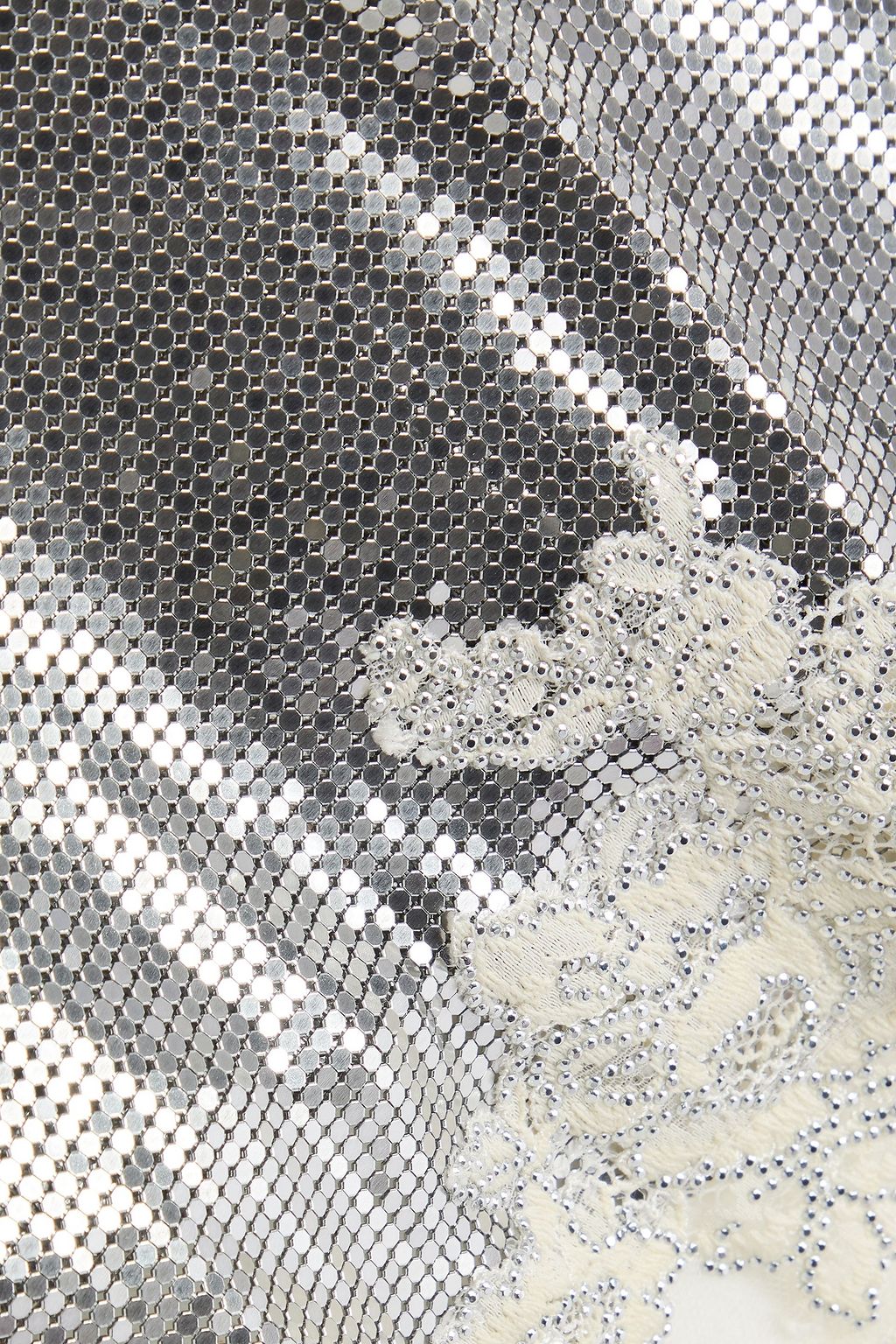 RABANNE Lace-paneled chainmail mini skirt