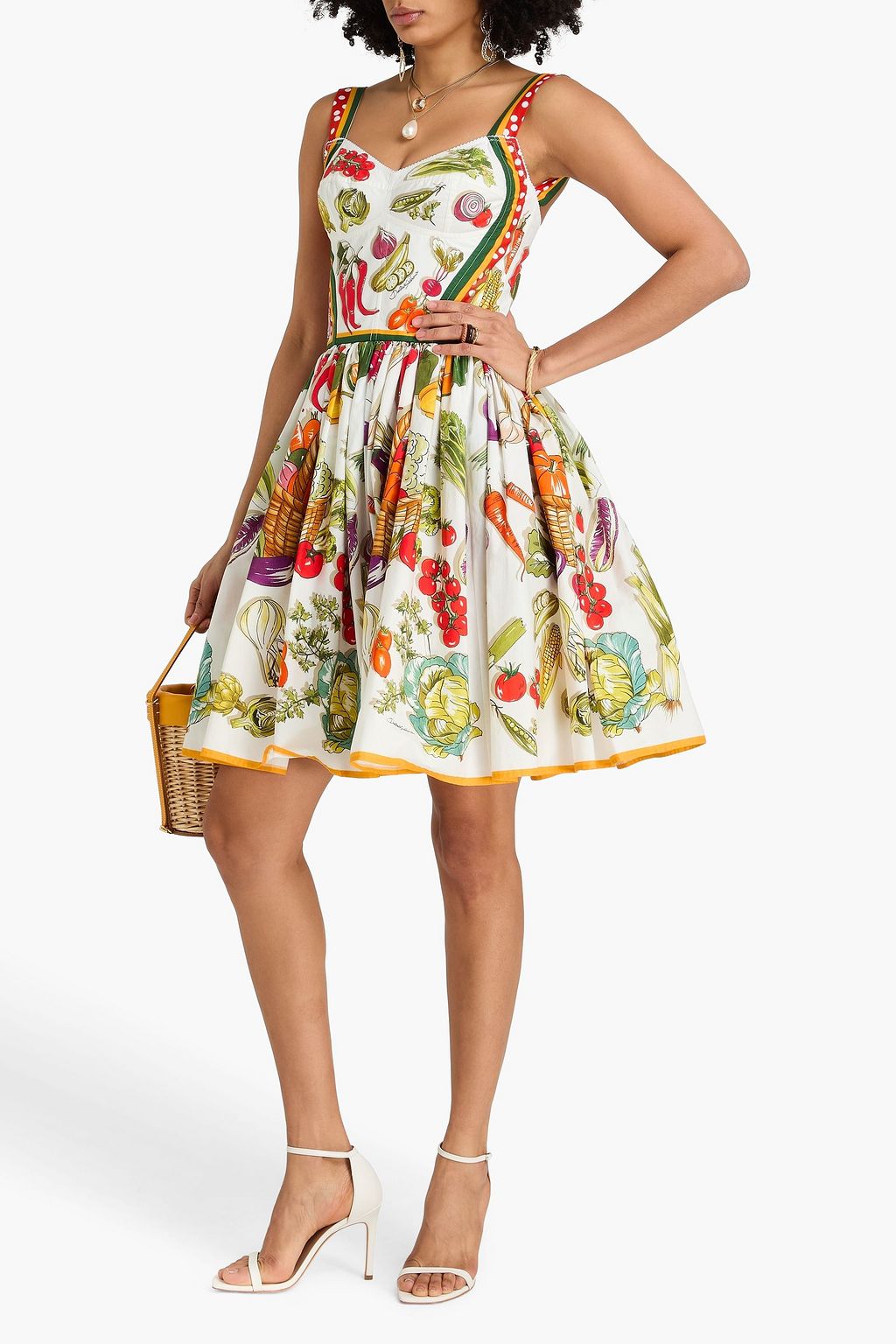 DOLCE&GABBANA فستان قصير بتأثير مزموم من قطن بوبلين مزين بطبعات