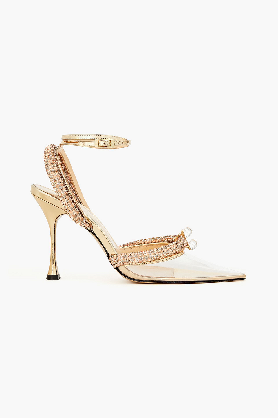 MACH&MACH GEORGIA CRYSTAL-EMBELLISHED METALLIC LEATHER AND PVC PUMPS
