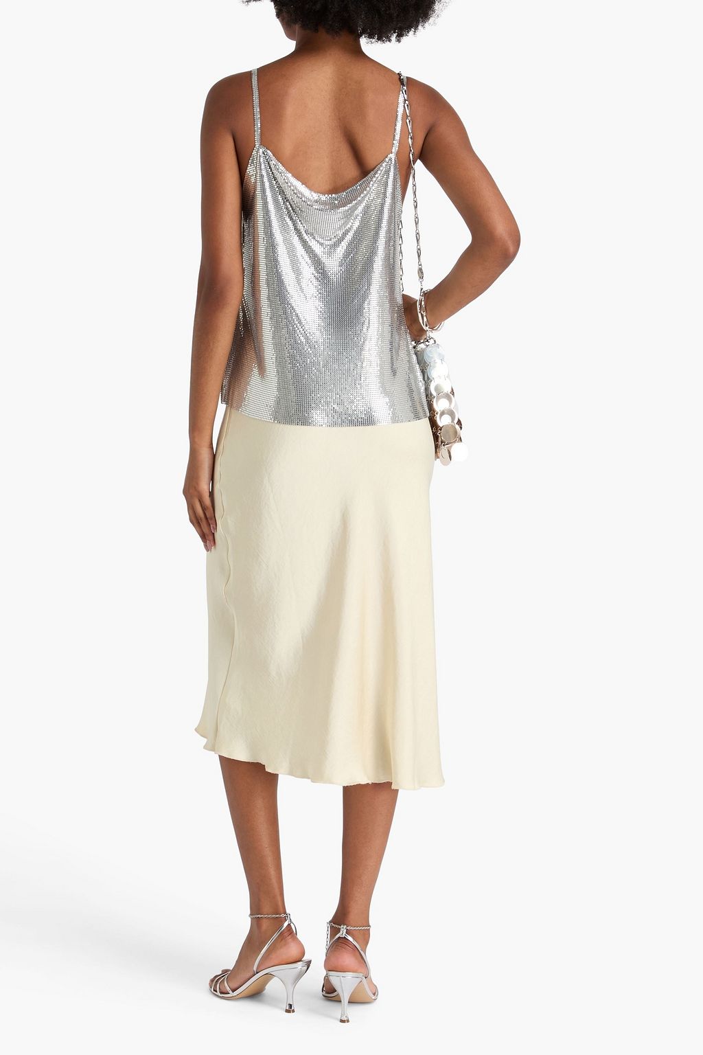 RABANNE Lace-paneled chainmail camisole