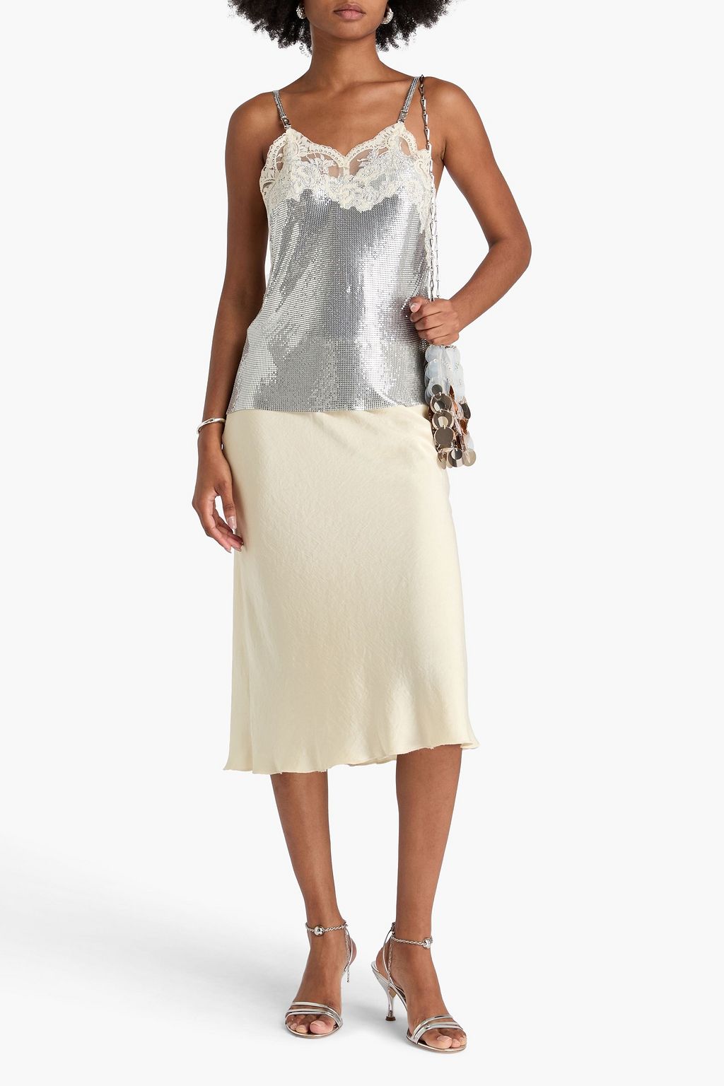 RABANNE Lace-paneled chainmail camisole