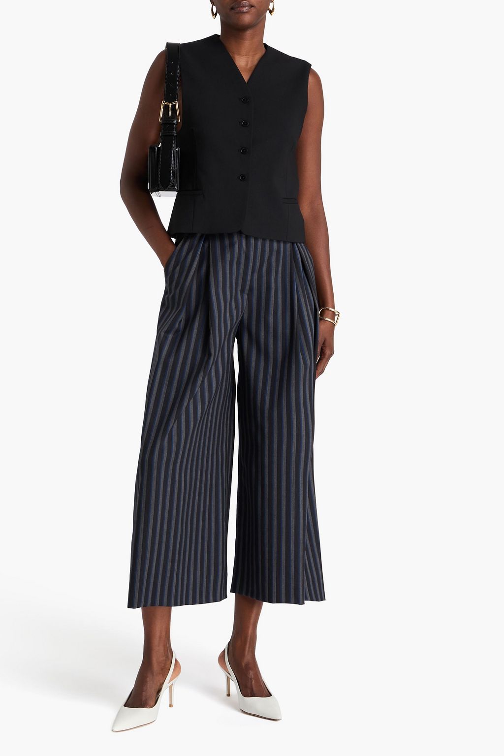 DOLCE&GABBANA Cropped striped wool-blend twill wide-leg pants