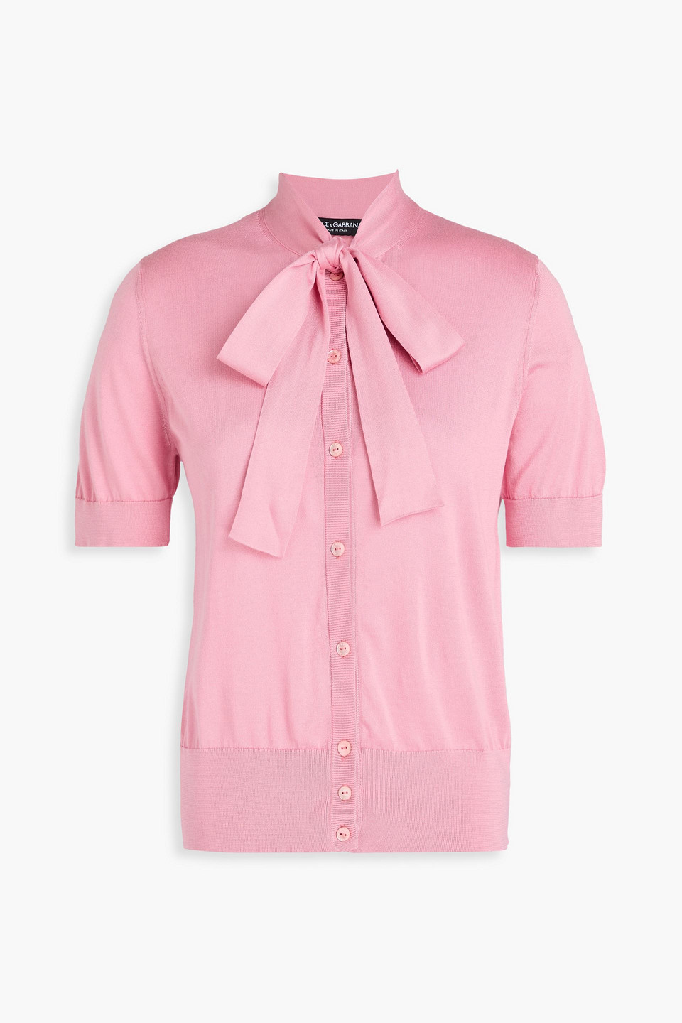 Dolce & Gabbana Pussy-bow Silk Cardigan In Pink