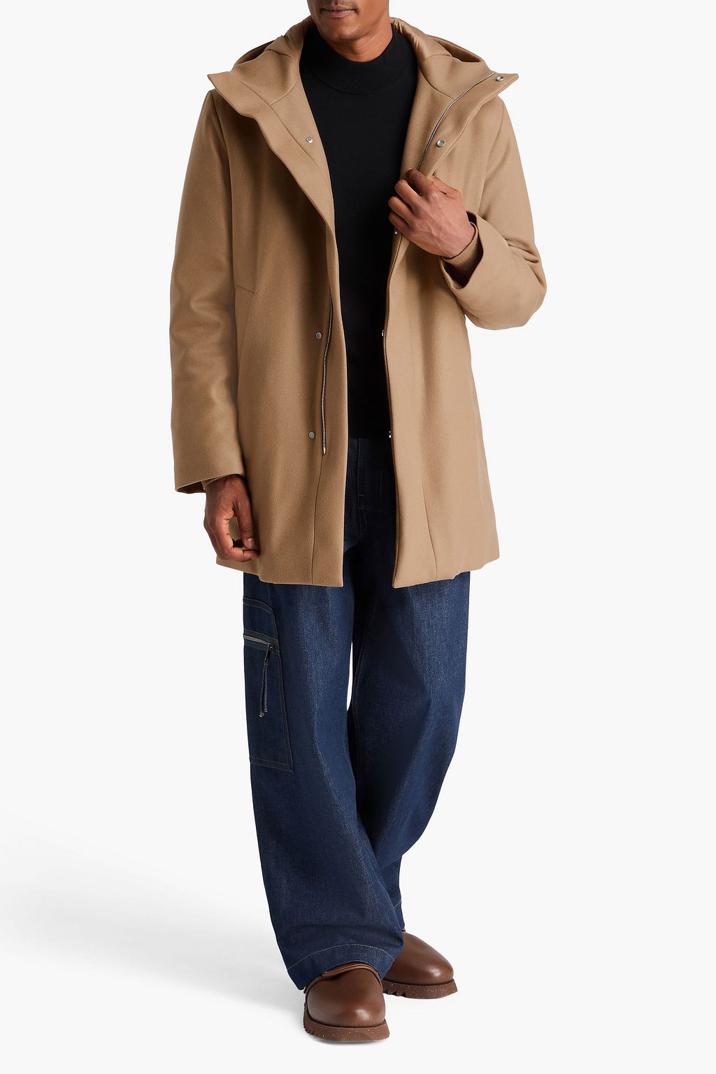 SANDRO Wool-blend felt hooded parka
