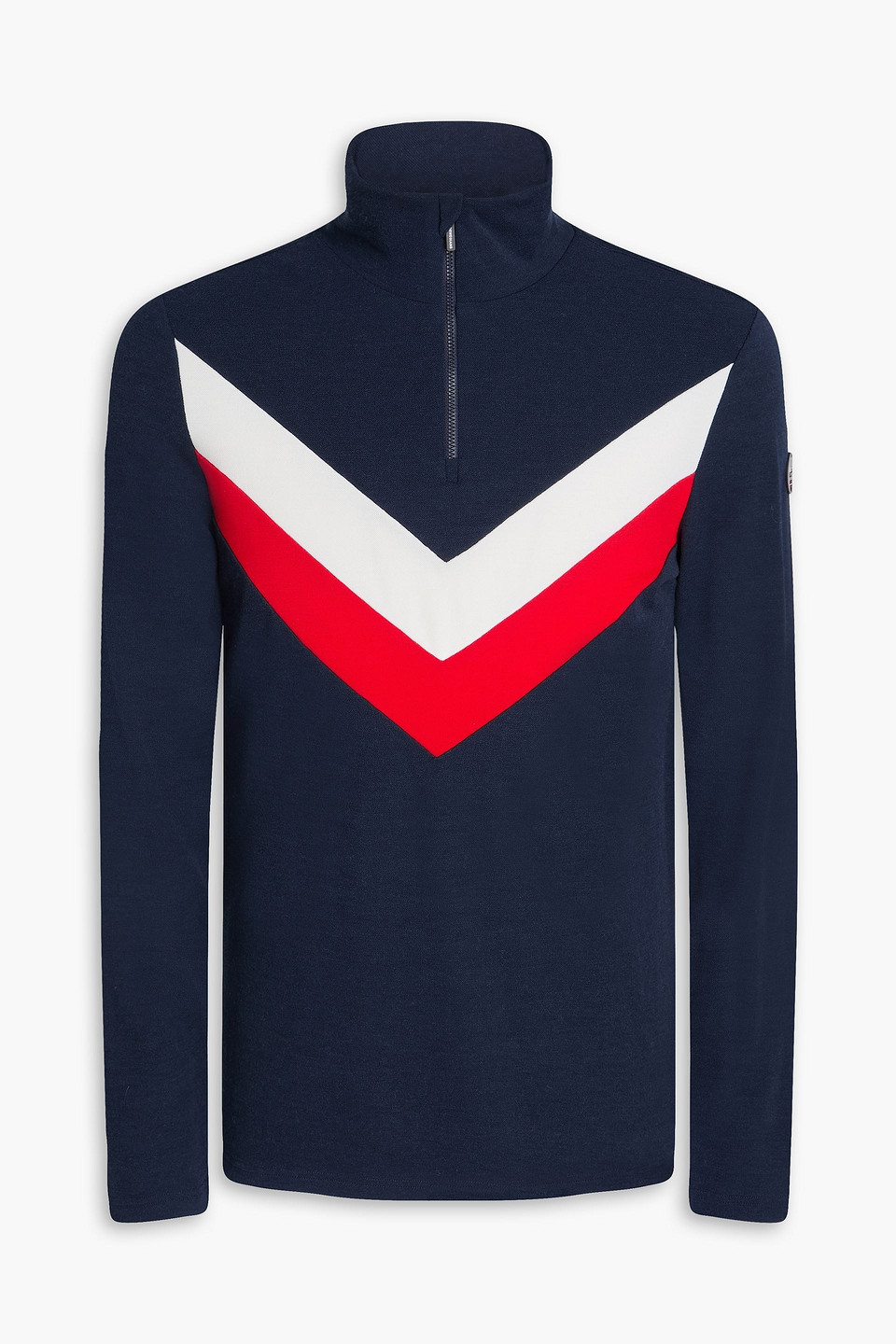 We Norwegians Voss Striped Merino Wool-blend Half-zip Base Layer In Blue