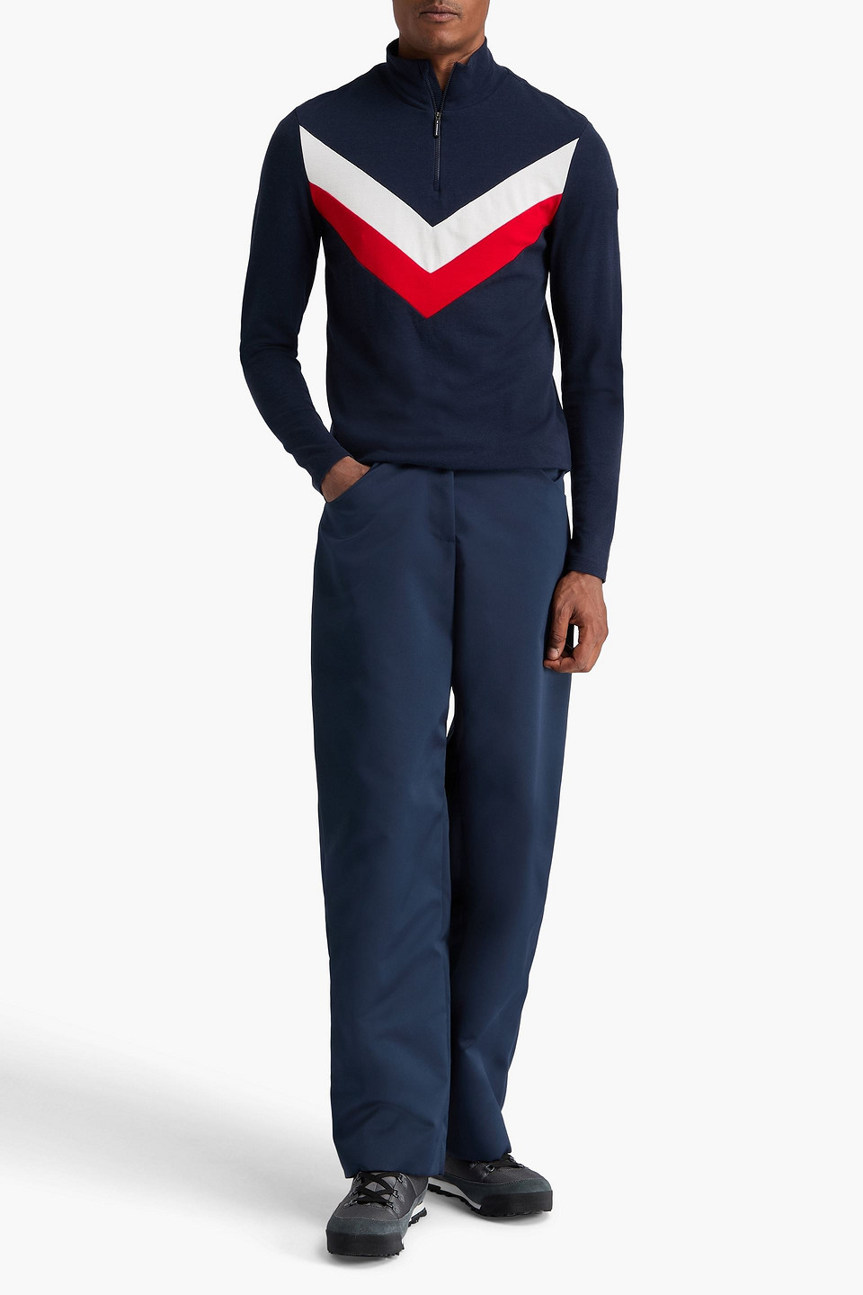 We Norwegians Voss Striped Merino Wool-blend Half-zip Base Layer In Blue