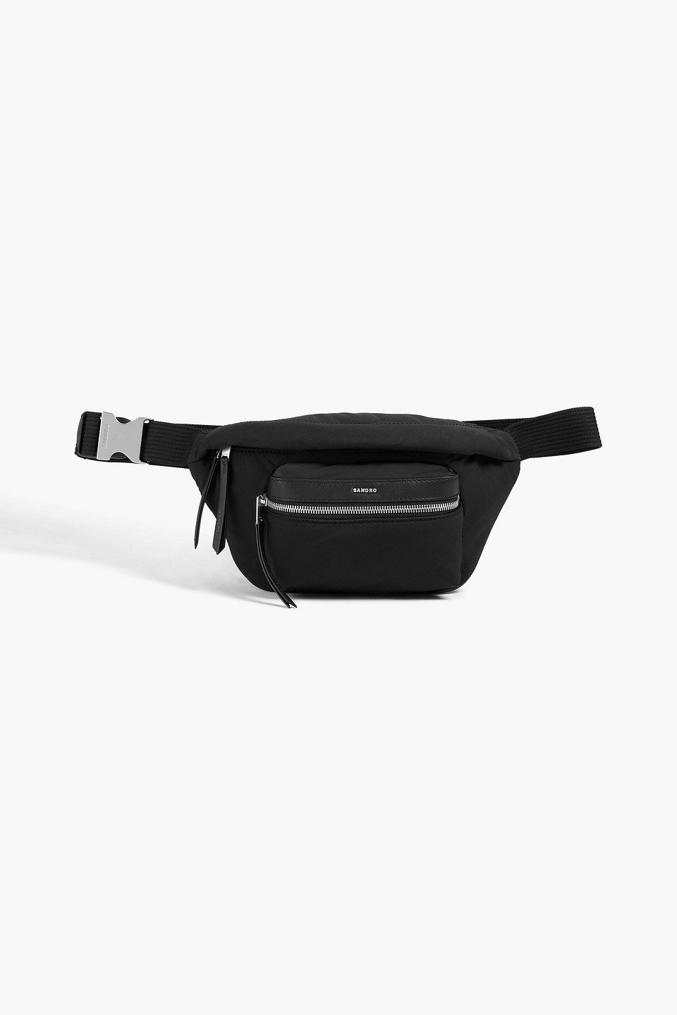 Sandro Leather-trimmed Shell Belt Bag In Black