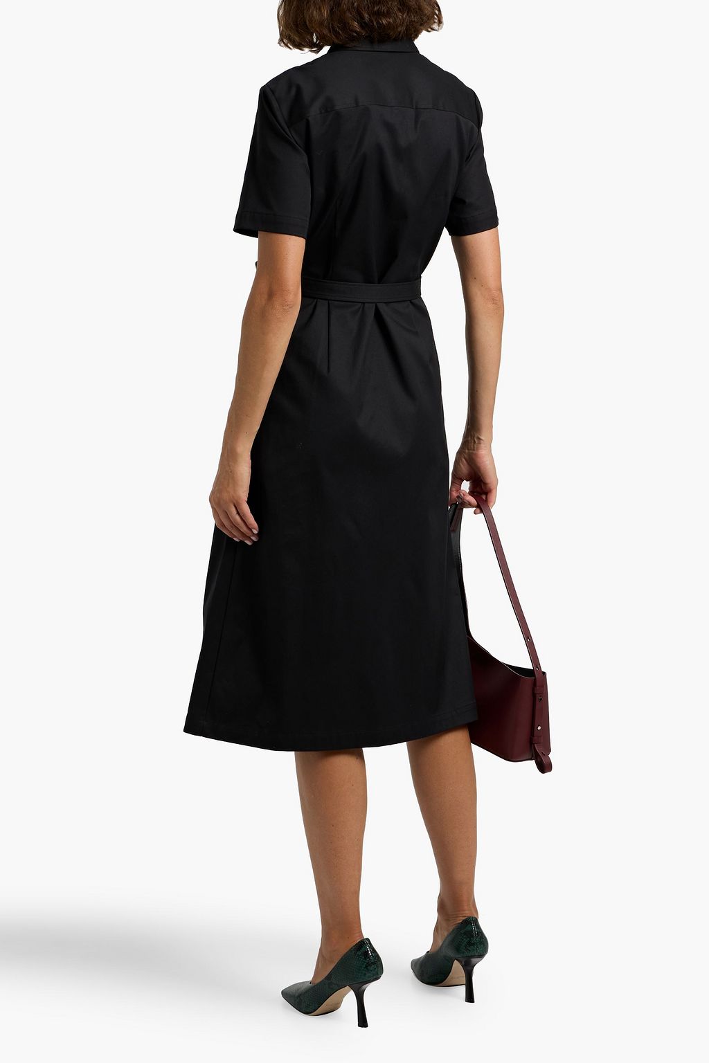 THEORY Belted cotton-blend twill midi shirt dress