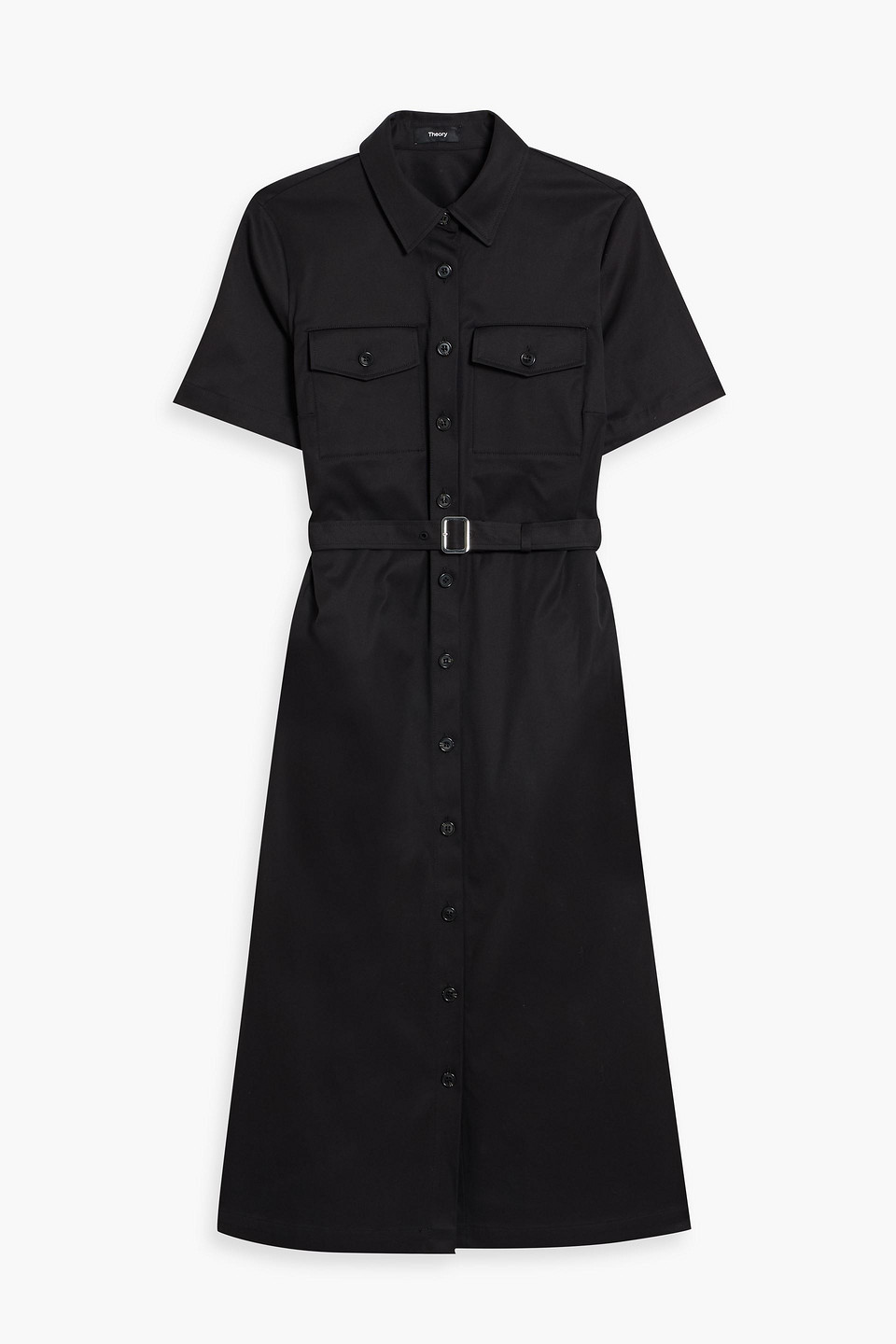 Theory Belted Cotton-blend Twill Midi Shirt Dress