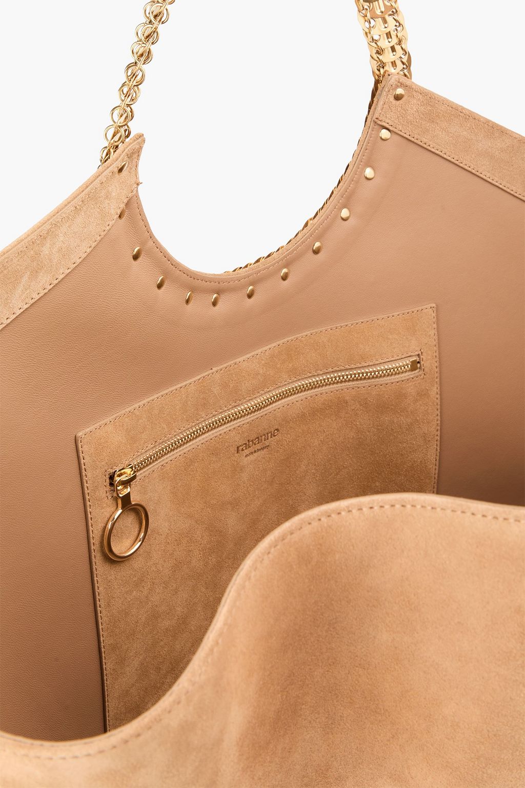 RABANNE Cabas Disc-Link chain-embellished suede tote