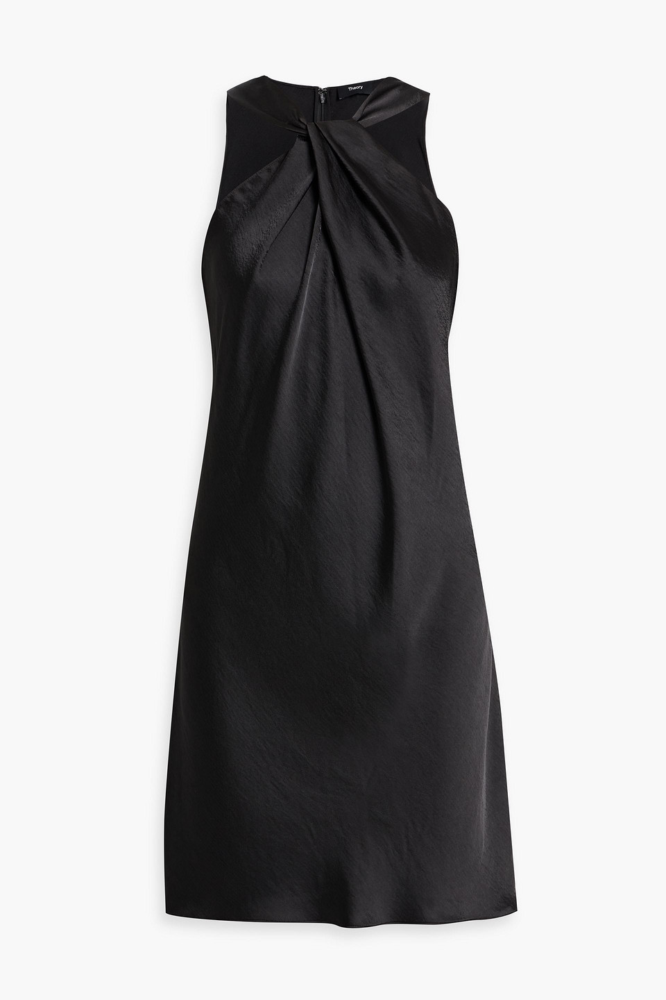 Theory Twisted Satin-crepe Mini Dress In Black