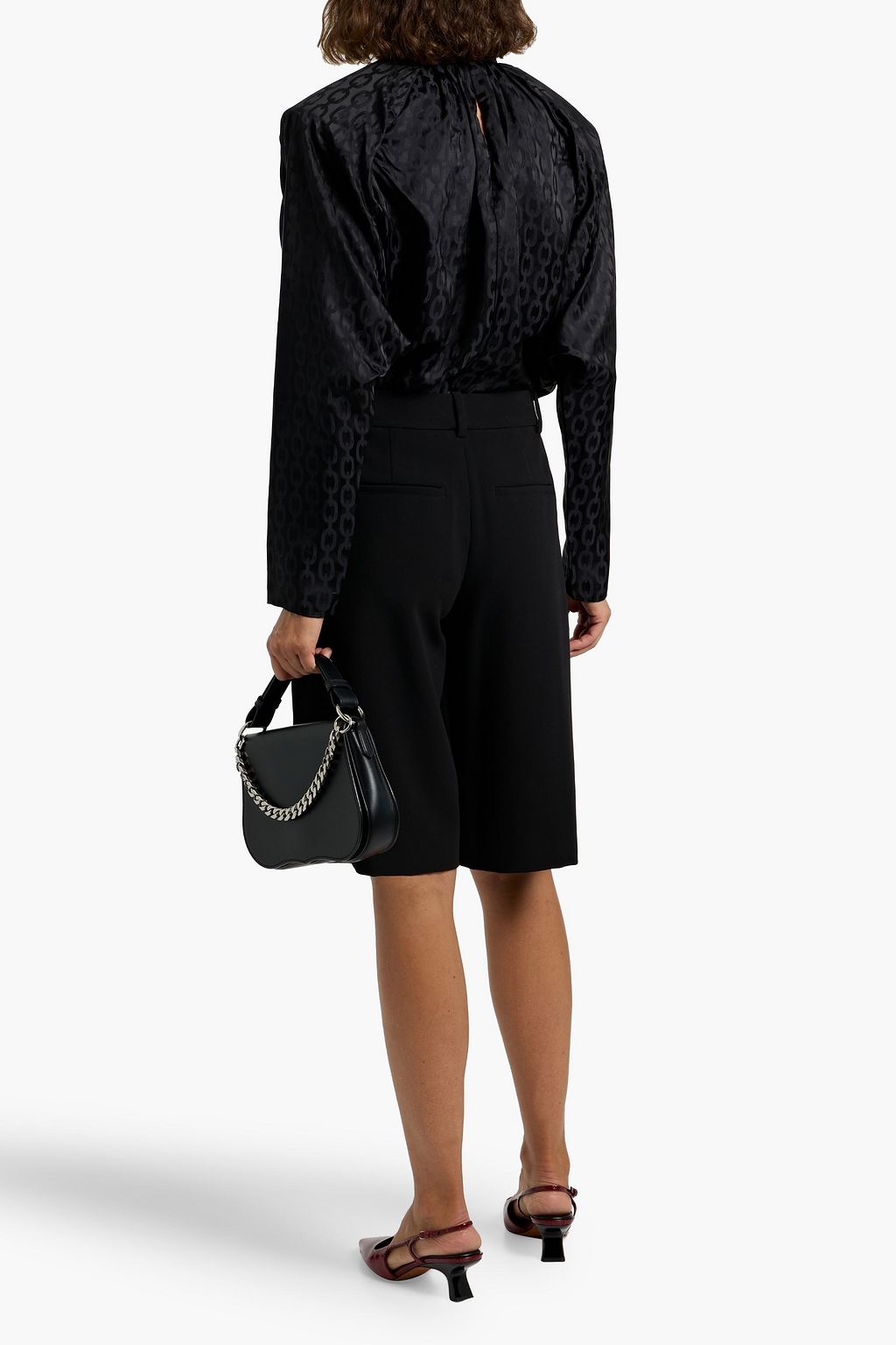 ANINE BING Rachel pussy-bow satin-jacquard blouse