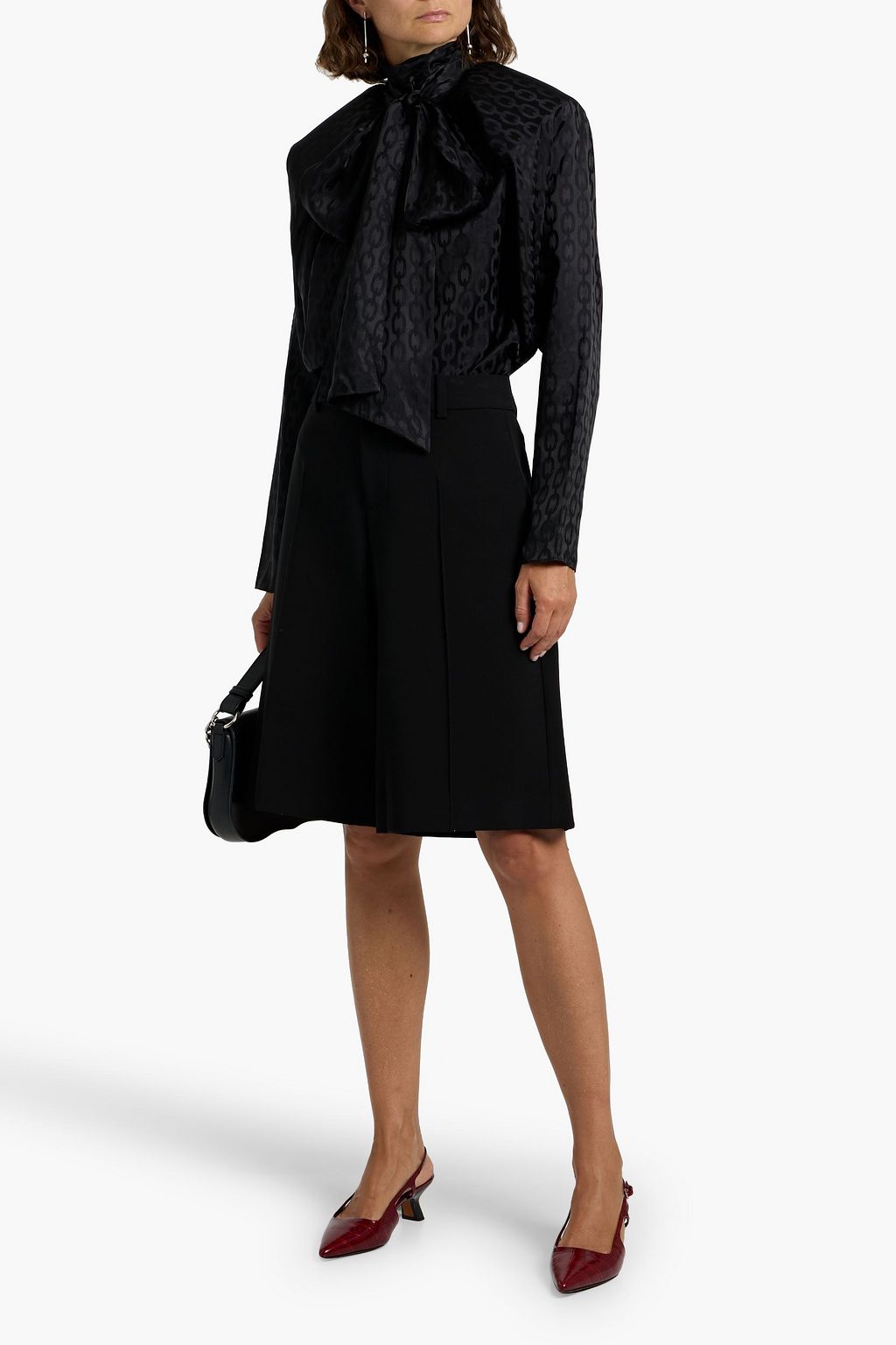 ANINE BING Rachel pussy-bow satin-jacquard blouse