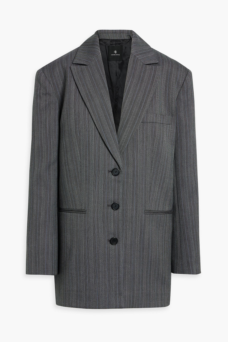 Anine Bing Declan Striped Wool-blend Jacquard Blazer In Black