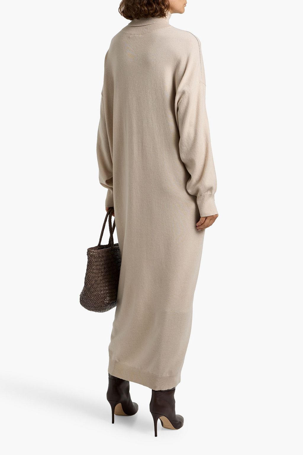 BRUNELLO CUCINELLI Bead-embellished cashmere turtleneck maxi dress