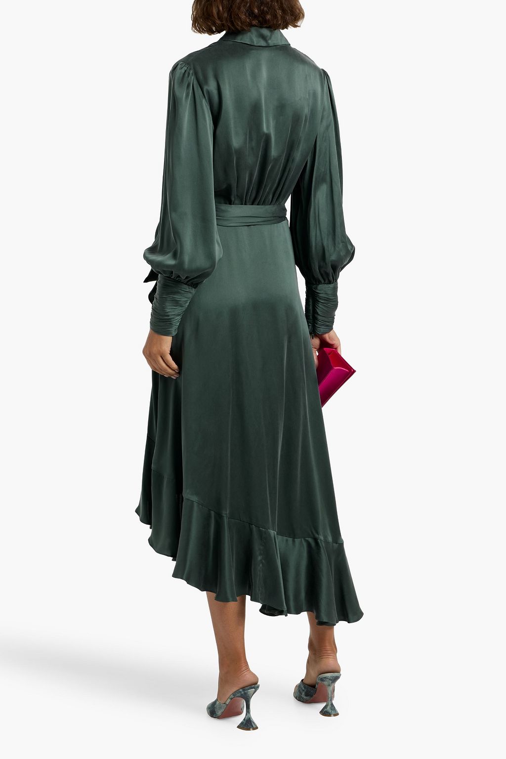 ZIMMERMANN Gathered washed-silk midi wrap-dress