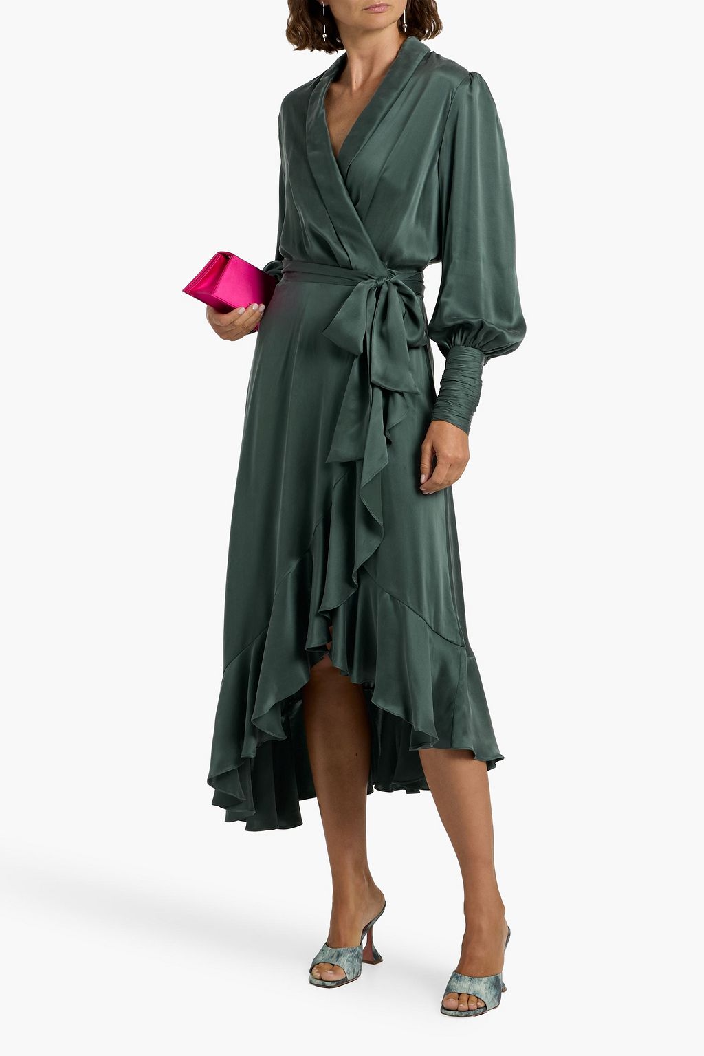 ZIMMERMANN Gathered washed-silk midi wrap-dress