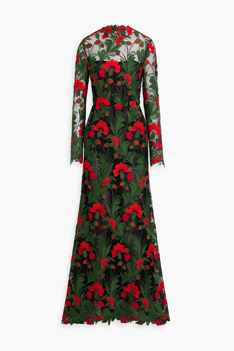 Oscar De La Renta Open-back Guipure Lace Gown In Green