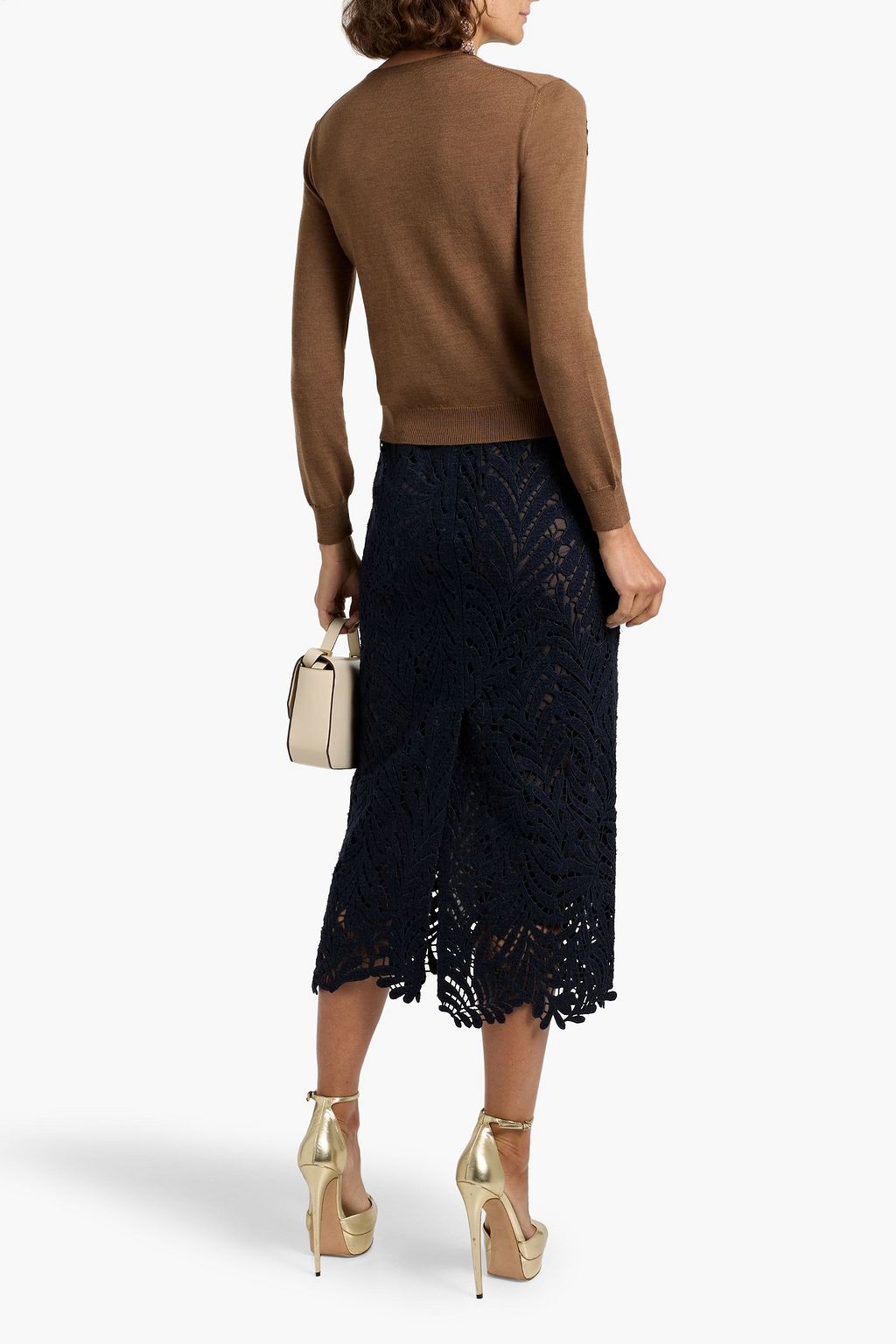 OSCAR DE LA RENTA Wool-blend guipure lace midi skirt