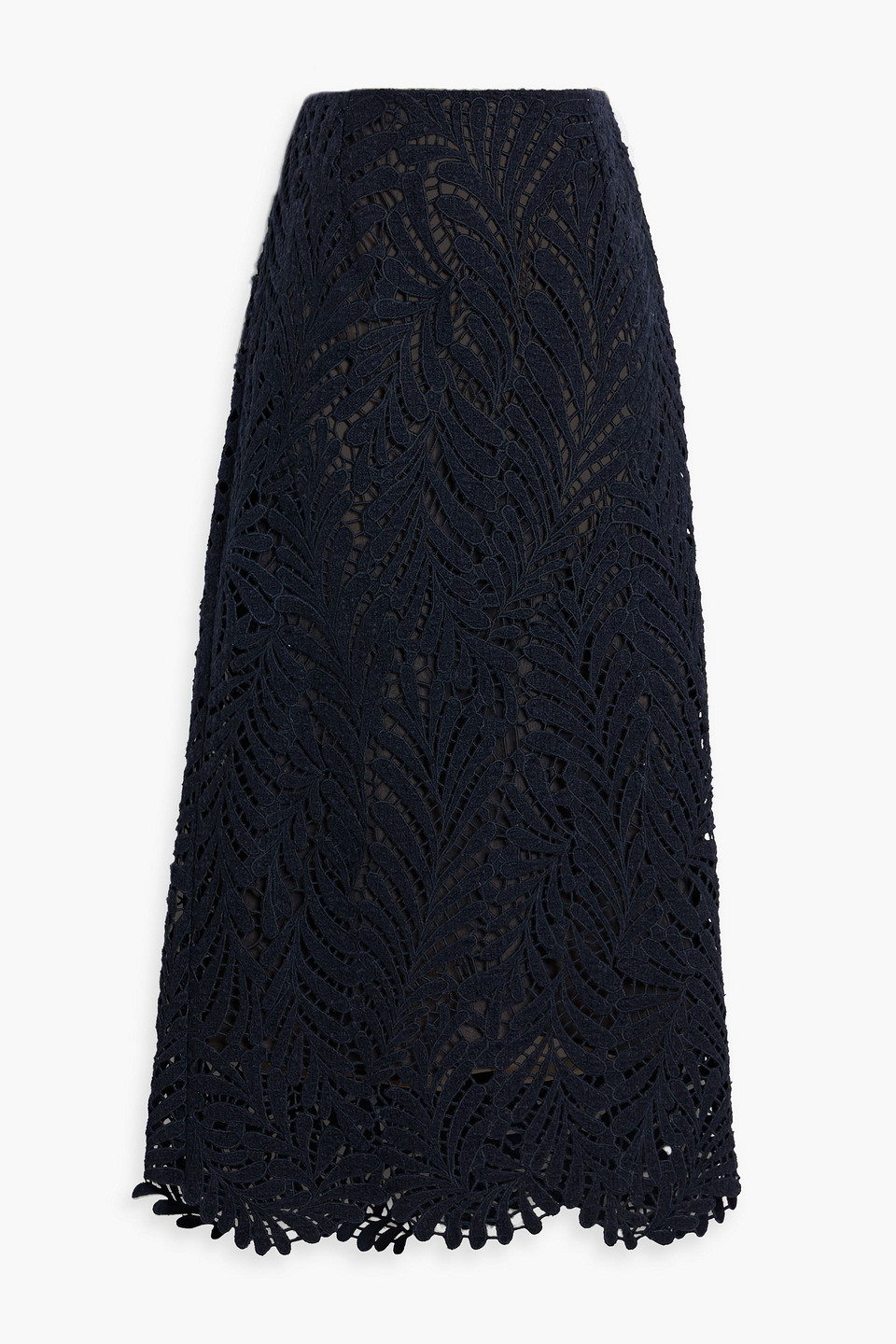 Oscar De La Renta Wool-blend Guipure Lace Midi Skirt In Blue