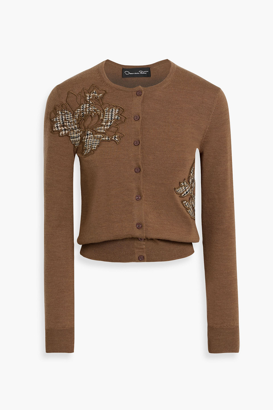 Oscar De La Renta Appliquéd Wool Cardigan In Brown