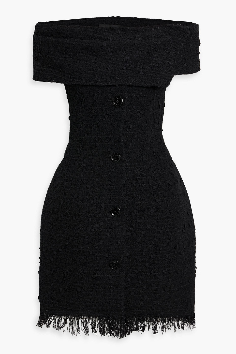 Oscar De La Renta Off-the-shoulder Cotton-blend Bouclé-tweed Mini Dress In Black