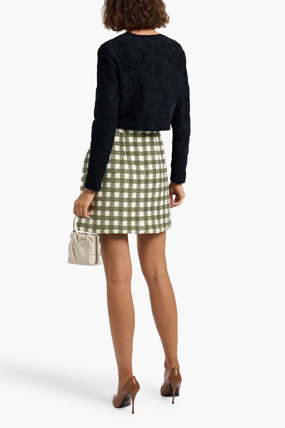Oscar De La Renta Checked Tweed Mini Skirt In Green