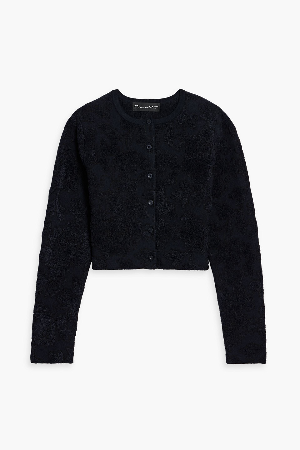 Oscar De La Renta Cropped Jacquard-knit Cardigan In Blue