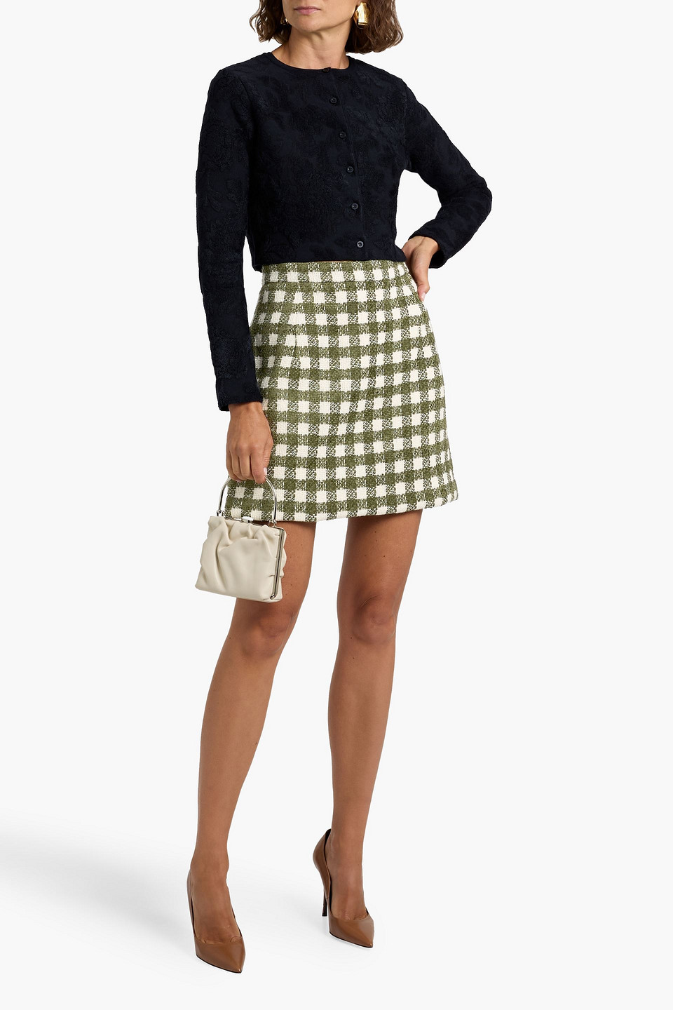 Oscar De La Renta Cropped Jacquard-knit Cardigan In Blue