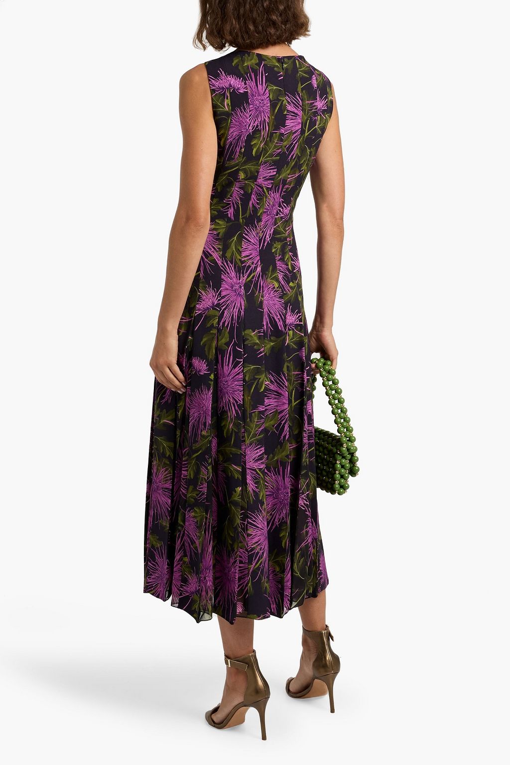 OSCAR DE LA RENTA Pleated floral-print chiffon and crepe midi dress