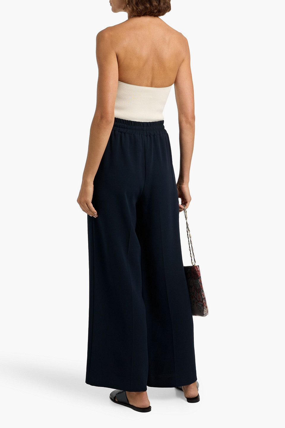 Oscar De La Renta Stretch-silk Wide-leg Pants In Navy