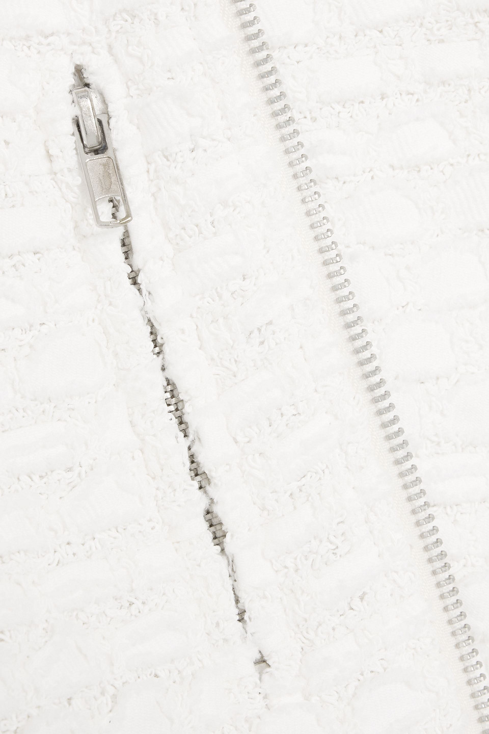 Oscar De La Renta Frayed Cotton-blend Tweed Biker Jacket In White