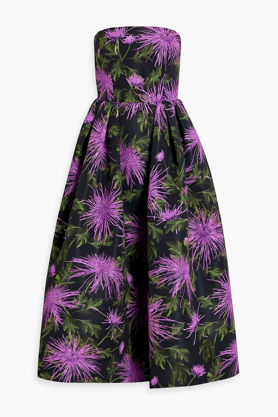 Oscar De La Renta Strapless Floral-print Faille Gown In Blue