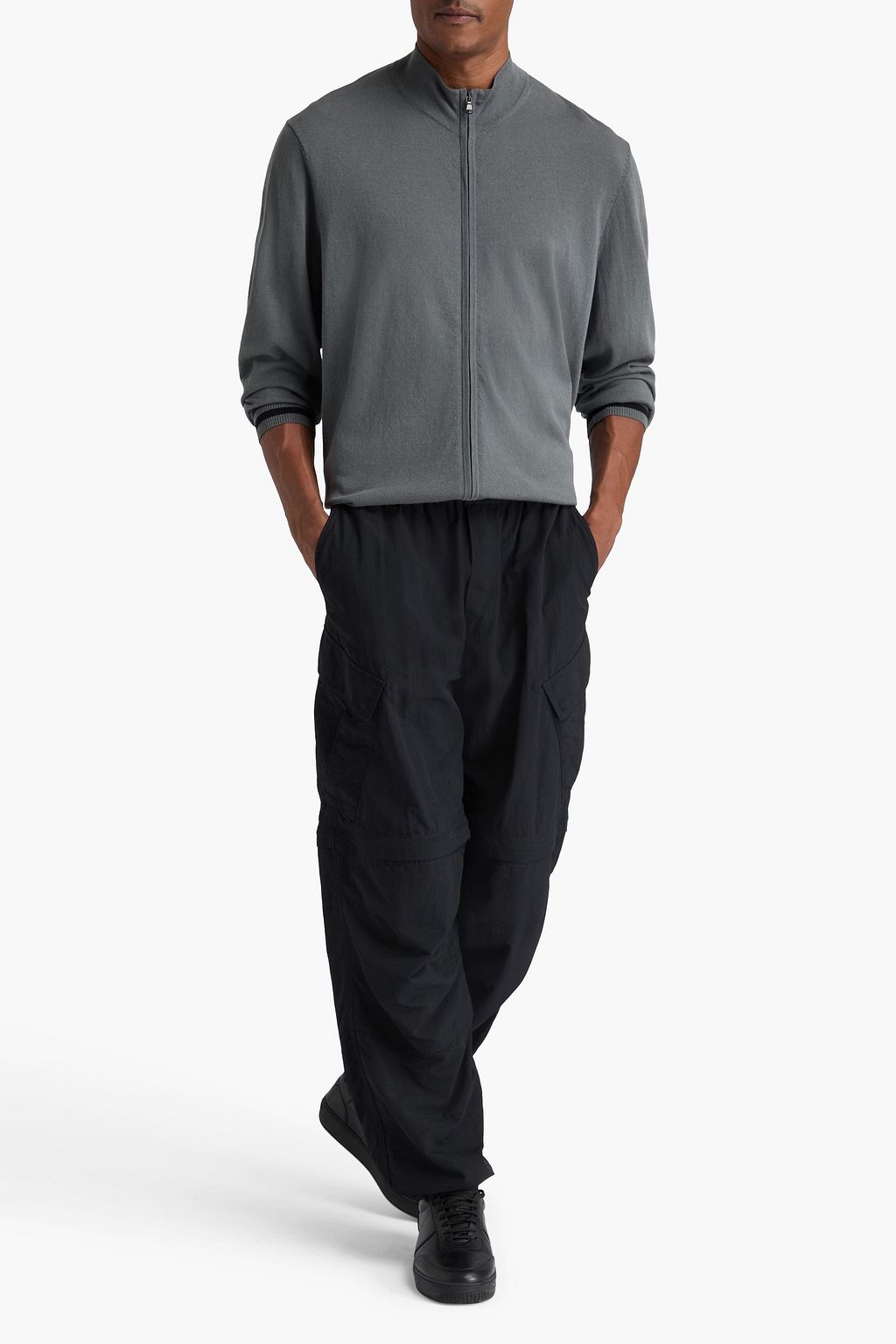 JAMES PERSE Striped cotton-blend zip-up cardigan
