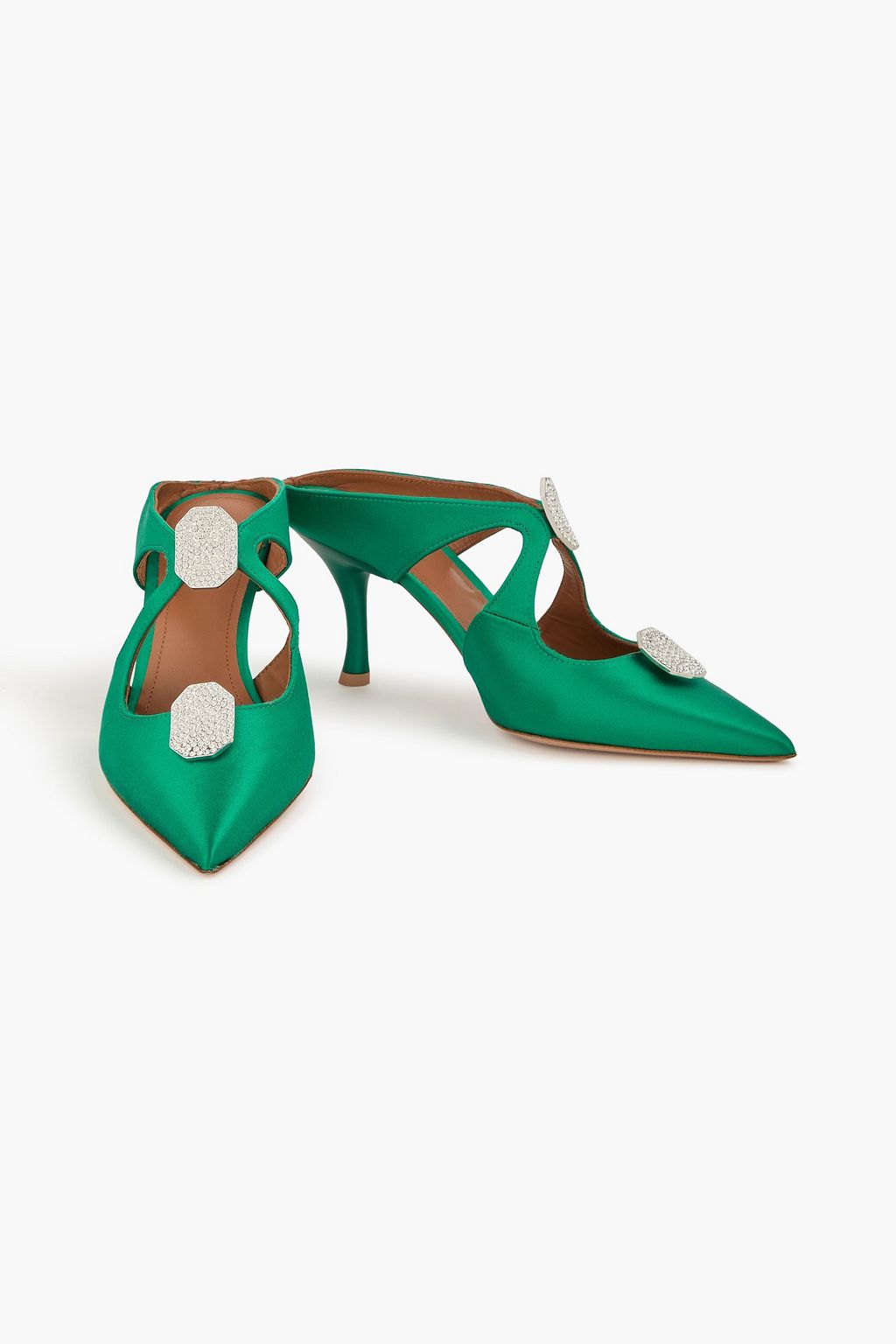 MALONE SOULIERS Tina 70 crystal-embellished satin mules
