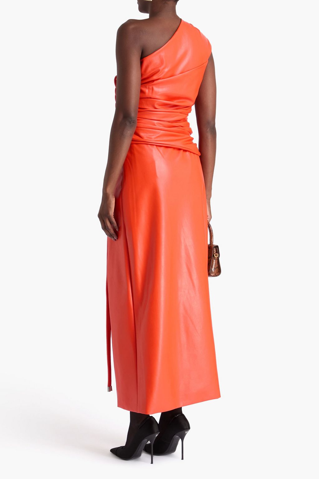 SIMKHAI Orson Midikleid mit asymmetrischer Schulterpartie und Raffungen