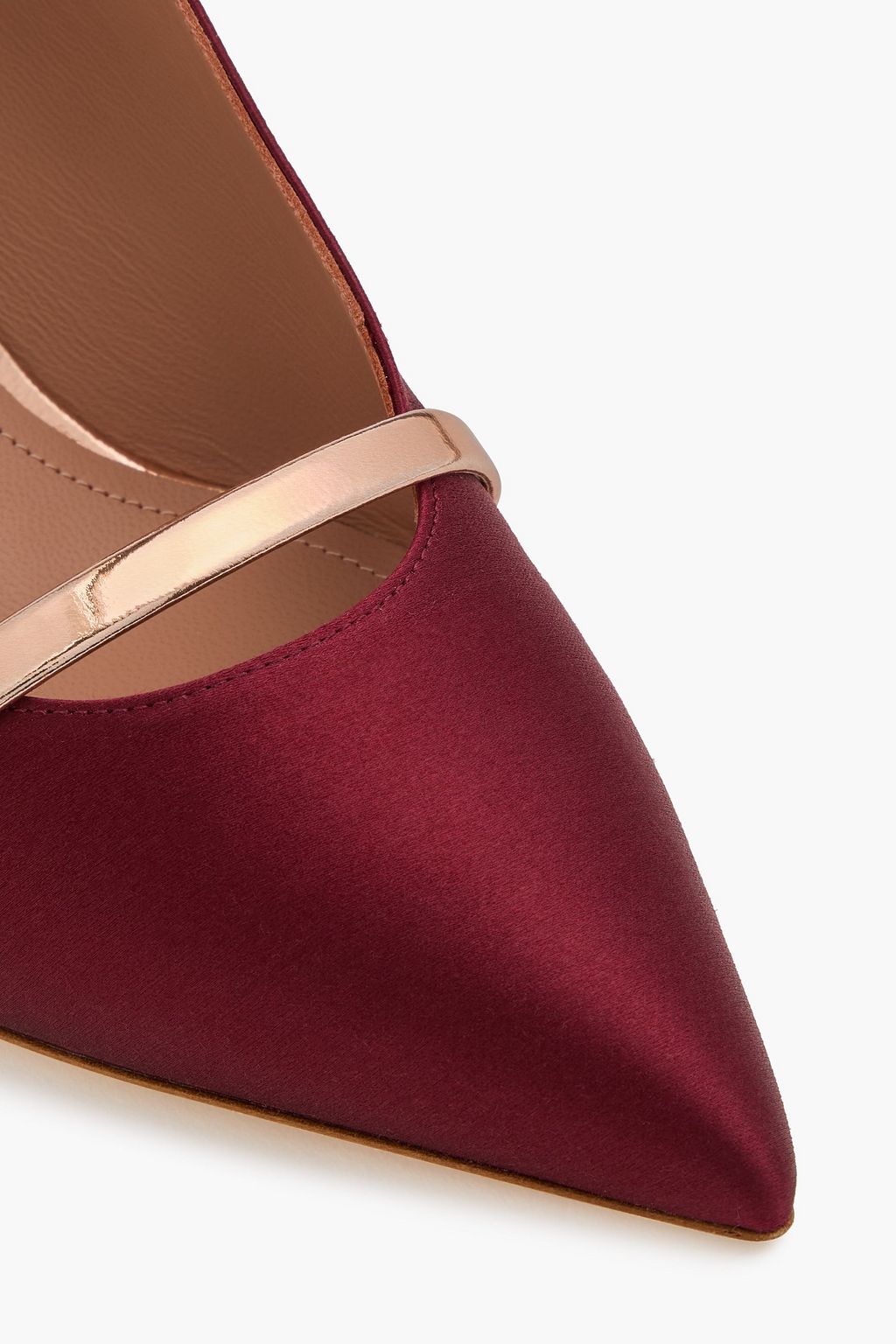 MALONE SOULIERS Maureen mirrored leather-trimmed satin mules