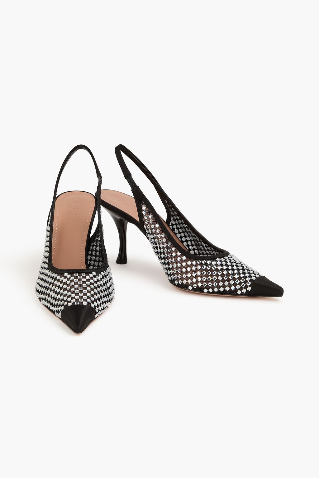 MALONE SOULIERS Vesper 70 crystal-embellished mesh slingback pumps