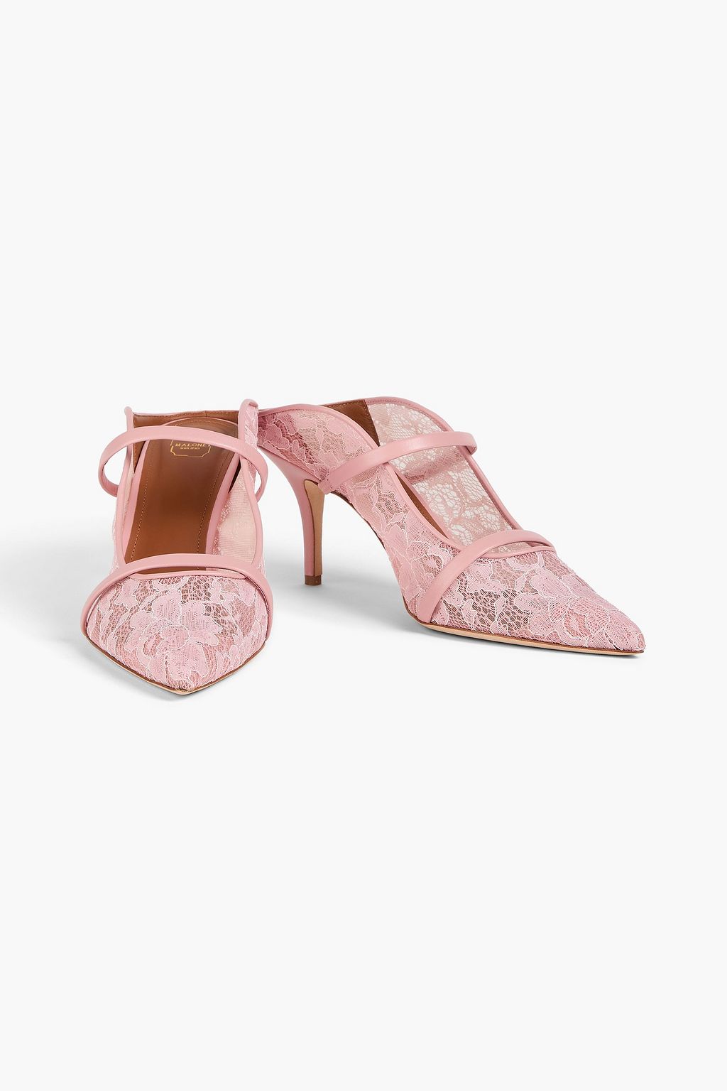 MALONE SOULIERS Maureen 70 leather-trimmed lace mules